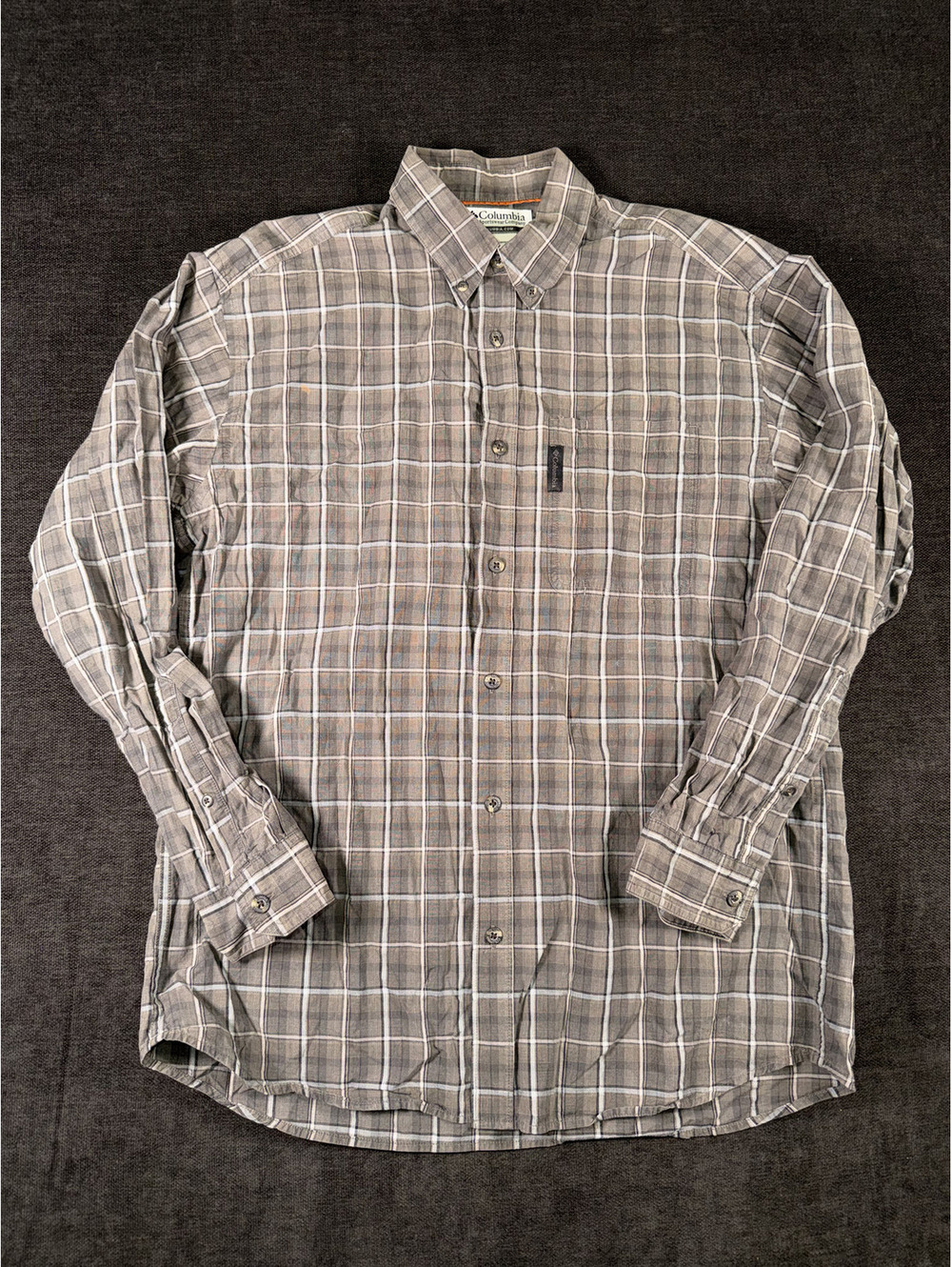 Columbia Men's Long Sleeve Button-Up Plaid Shirt Brown Gray Size M